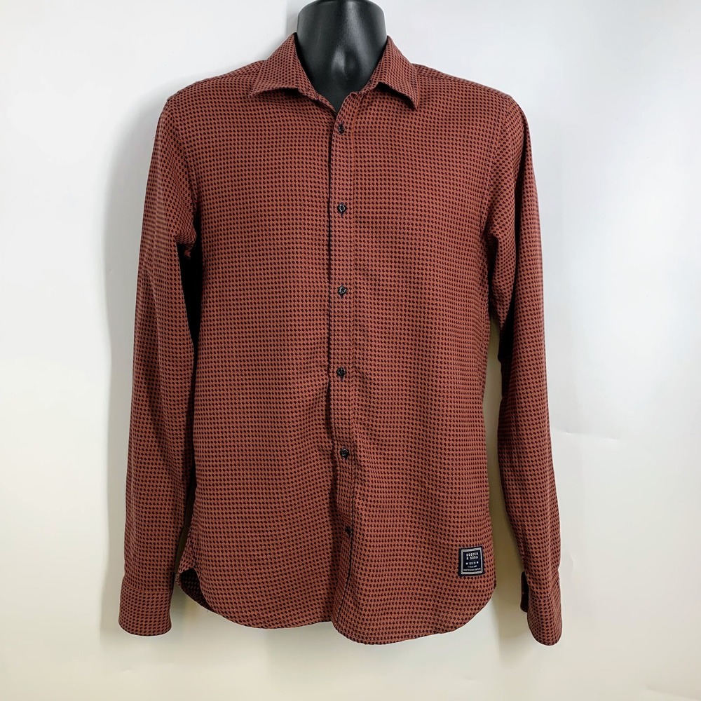 Scotch & Soda Mens Shirt‎ Size S Regular Fit Orange Patterned Long Sleeve